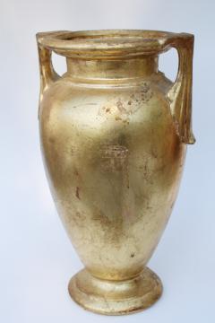 catalog photo of vintage Italian terracotta pottery urn vase flower pot, gilt gold leaf gilded made in Italy