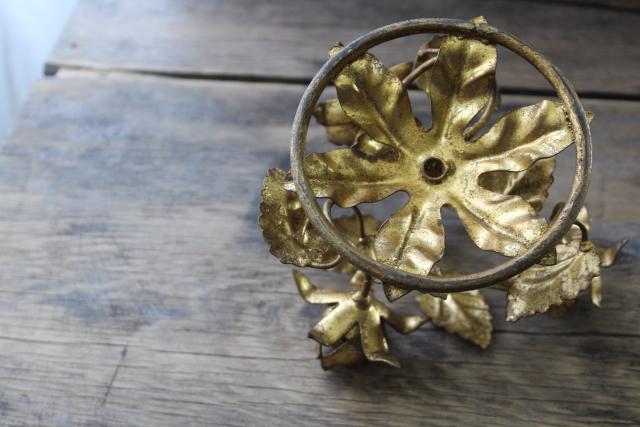 photo of vintage Italian tole gold wrought metal roses, Florentine style base for frame or cake stand #4