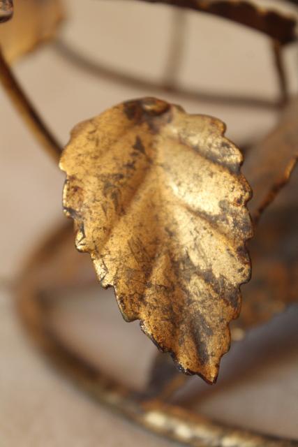 photo of vintage Italian tole gold wrought metal roses, Florentine style base for frame or cake stand #2