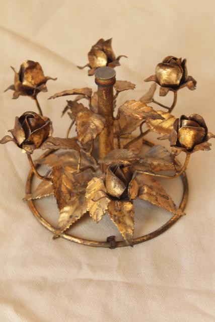 photo of vintage Italian tole gold wrought metal roses, Florentine style base for frame or cake stand #4