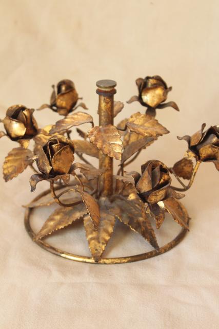 photo of vintage Italian tole gold wrought metal roses, Florentine style base for frame or cake stand #6