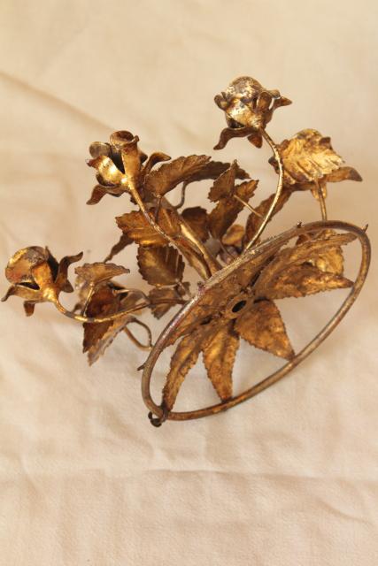 photo of vintage Italian tole gold wrought metal roses, Florentine style base for frame or cake stand #8