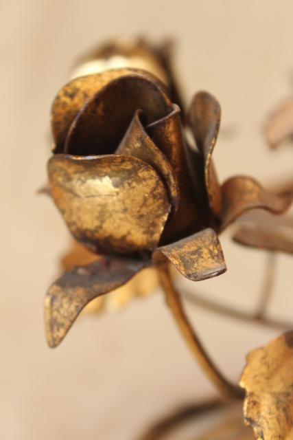 photo of vintage Italian tole gold wrought metal roses, Florentine style base for frame or cake stand #12