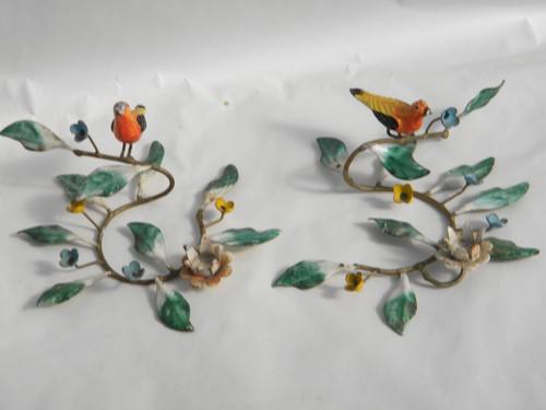 photo of vintage Italian tole metal birds & flowers candle holders for small candles #1