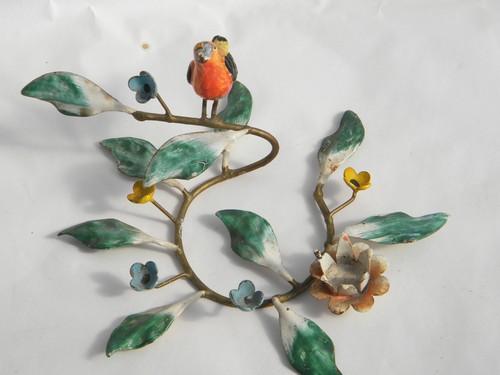 photo of vintage Italian tole metal birds & flowers candle holders for small candles #2