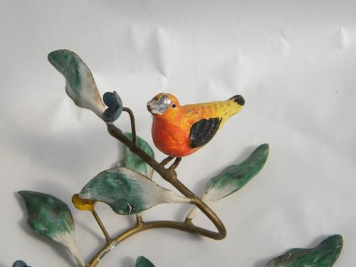 photo of vintage Italian tole metal birds & flowers candle holders for small candles #5