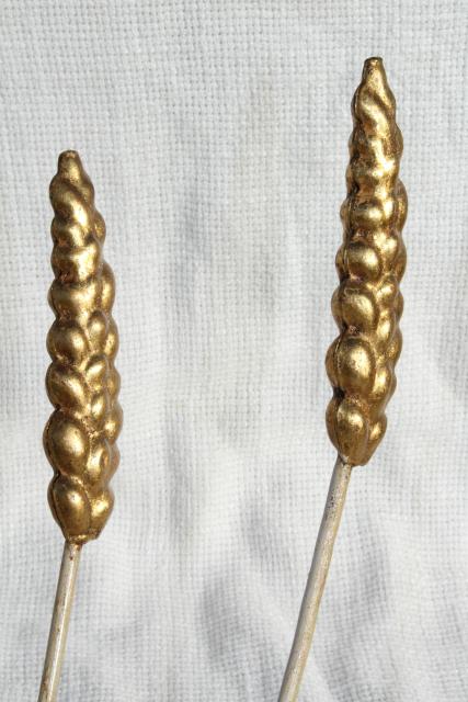 photo of vintage Italian tole wall sconces, huge wheat sheaves w/ Florentine gold wood candle holders #13