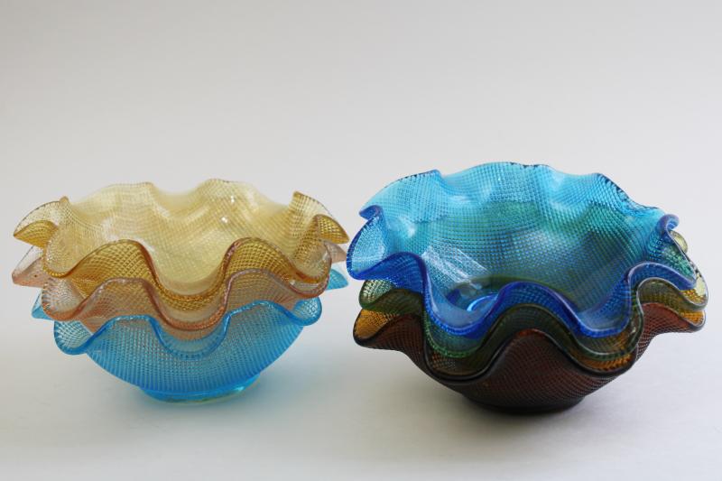 photo of vintage Italy Colony glass bowls, crimped ruffled dessert dishes colored glass  #8