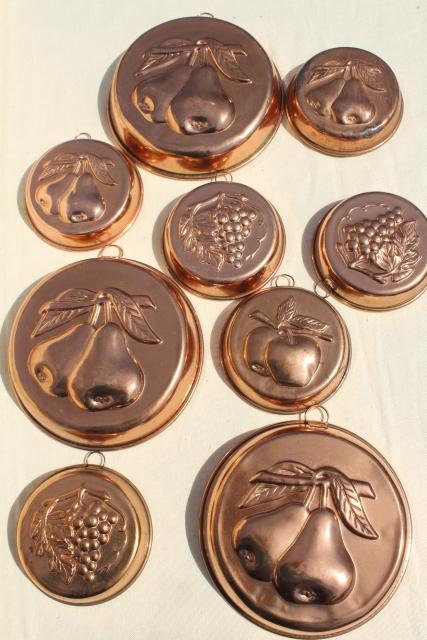 photo of vintage Italy copper plated molds or baking tins w/ fruit designs, kitchen wall hanging decor #1