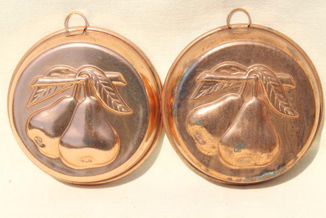 photo of vintage Italy copper plated molds or baking tins w/ fruit designs, kitchen wall hanging decor #2