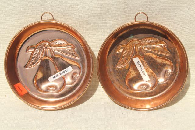 photo of vintage Italy copper plated molds or baking tins w/ fruit designs, kitchen wall hanging decor #3