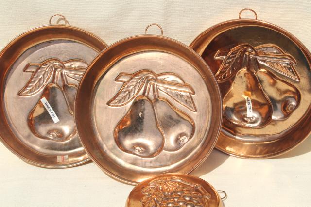 photo of vintage Italy copper plated molds or baking tins w/ fruit designs, kitchen wall hanging decor #8