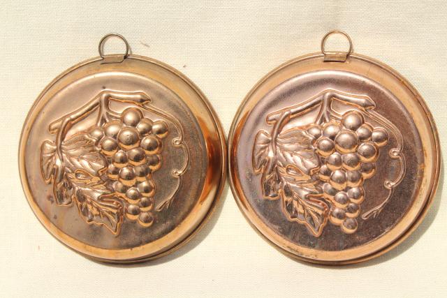 photo of vintage Italy copper plated molds or baking tins w/ fruit designs, kitchen wall hanging decor #9