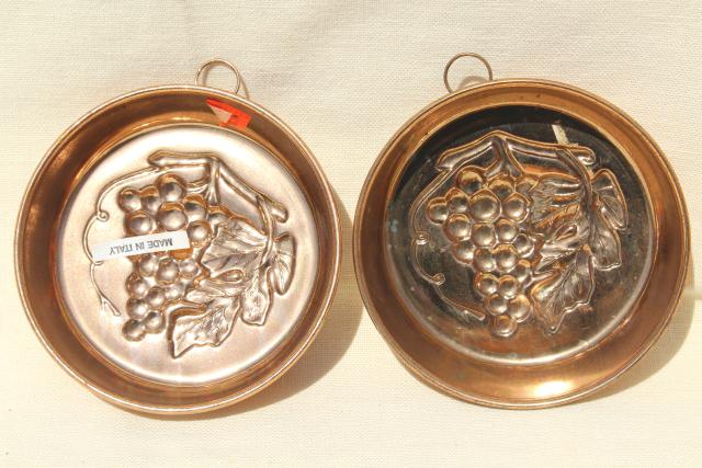 photo of vintage Italy copper plated molds or baking tins w/ fruit designs, kitchen wall hanging decor #10