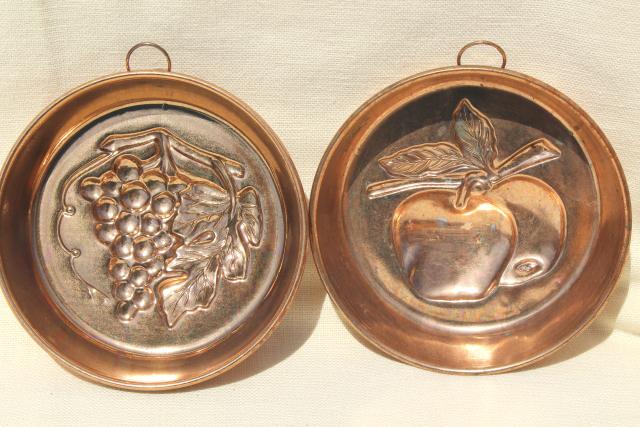 photo of vintage Italy copper plated molds or baking tins w/ fruit designs, kitchen wall hanging decor #12