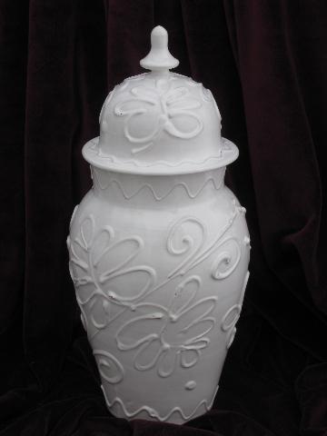 photo of vintage Italy earthenware pottery covered jar, big white ceramic urn #1