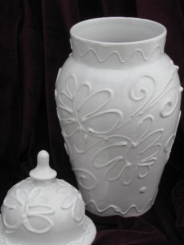 photo of vintage Italy earthenware pottery covered jar, big white ceramic urn #2