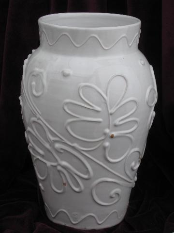 photo of vintage Italy earthenware pottery covered jar, big white ceramic urn #3