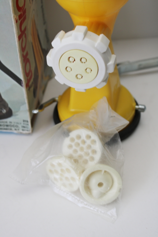 photo of vintage Italy hand crank pasta maker Rullinet Torchio interchangable extruder dies  #2