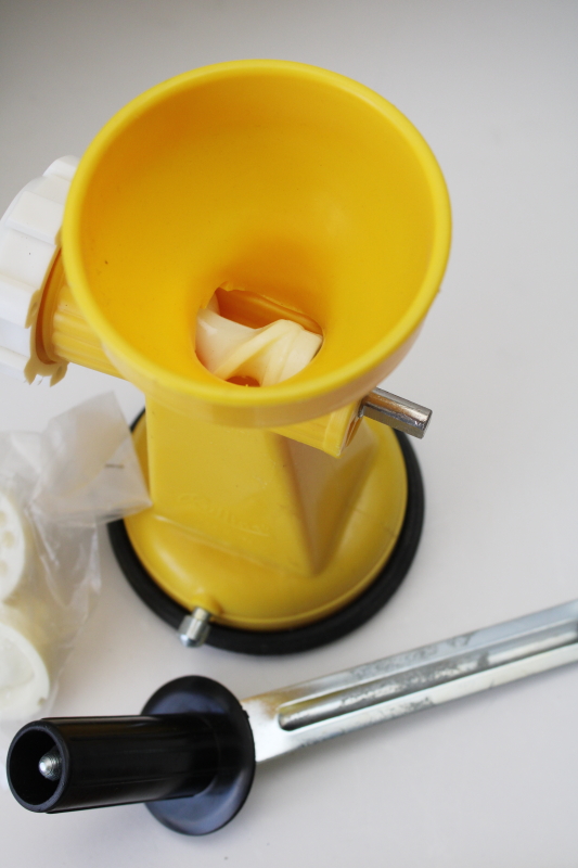 photo of vintage Italy hand crank pasta maker Rullinet Torchio interchangable extruder dies  #3