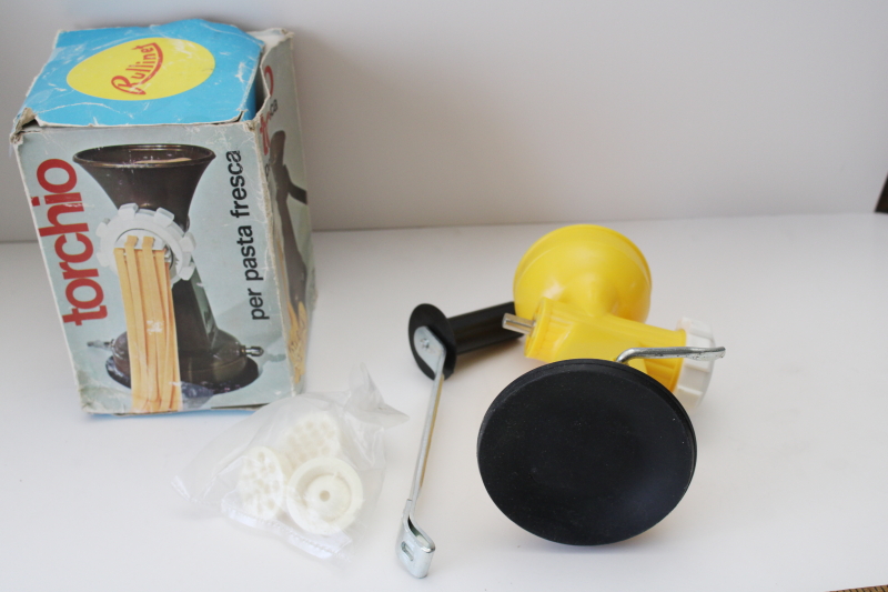 photo of vintage Italy hand crank pasta maker Rullinet Torchio interchangable extruder dies  #5