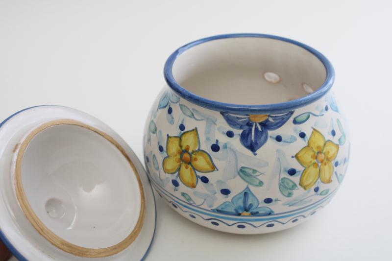 photo of vintage Italy hand painted ceramic pot, Italian pottery garlic keeper jar w/ lid #2
