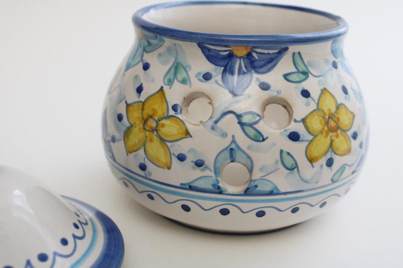 photo of vintage Italy hand painted ceramic pot, Italian pottery garlic keeper jar w/ lid #4