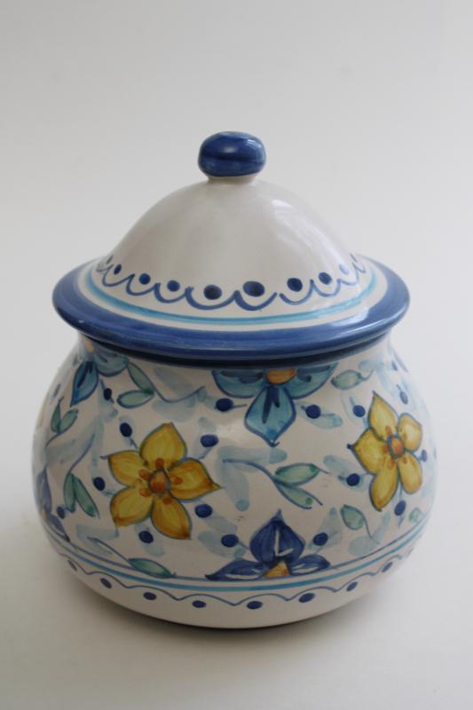 photo of vintage Italy hand painted ceramic pot, Italian pottery garlic keeper jar w/ lid #5