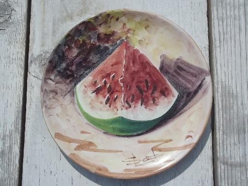 photo of vintage Italy hand-painted pottery plates, Italian peasant village fruit #3