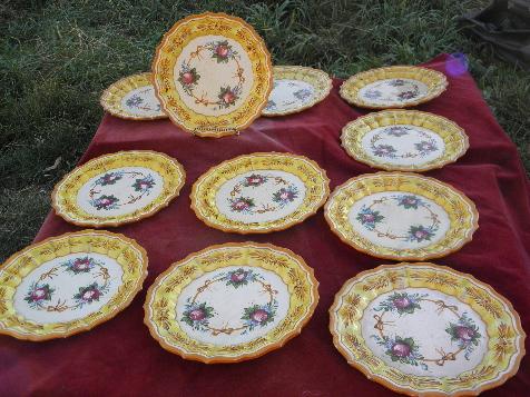 photo of vintage Italy, large set pottery plates, hand-painted Italian ceramic, bright flowers #1