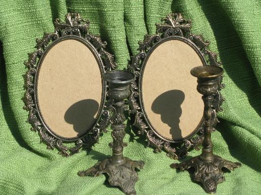 photo of vintage Italy mantlepiece garniture, portrait frames and candlesticks #1