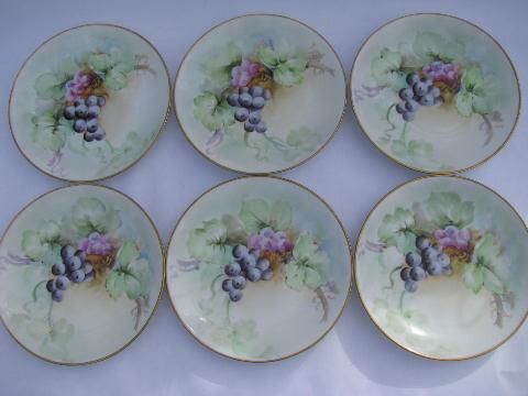 photo of vintage Italy, set of six hand-painted & signed Italian china plates, purple grapes #1