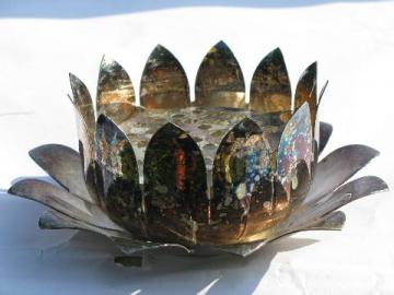 catalog photo of vintage Italy silver plate lily flower centerpiece bowl w/ frog & underplate