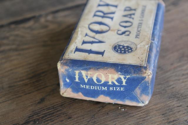 photo of vintage Ivory soap bar, paper wrapper original package dated 1940, old ad graphics #2