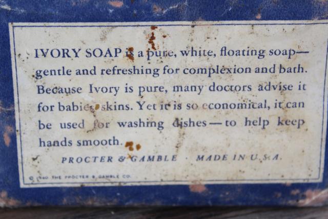 photo of vintage Ivory soap bar, paper wrapper original package dated 1940, old ad graphics #3