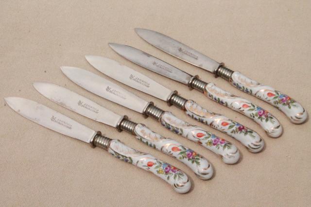 photo of vintage J A Henckels German fruit knives w/ flowered porcelain china handles #1