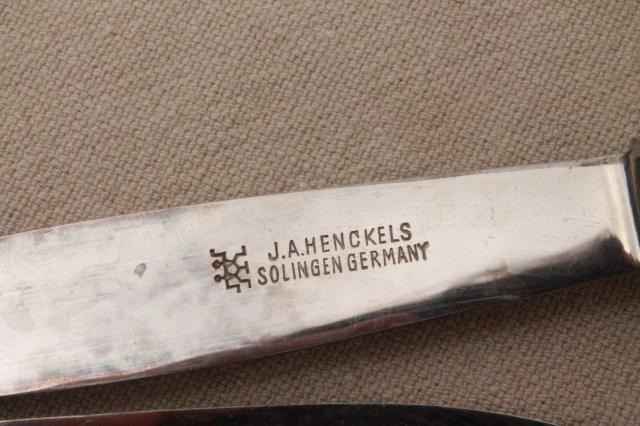 photo of vintage J A Henckels German fruit knives w/ flowered porcelain china handles #2