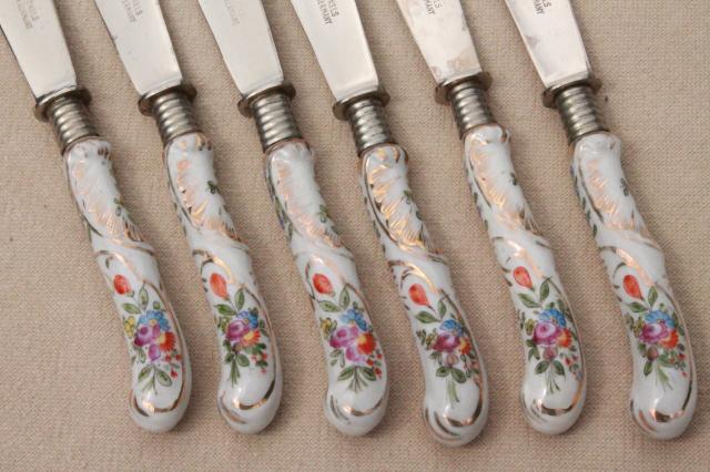 photo of vintage J A Henckels German fruit knives w/ flowered porcelain china handles #3