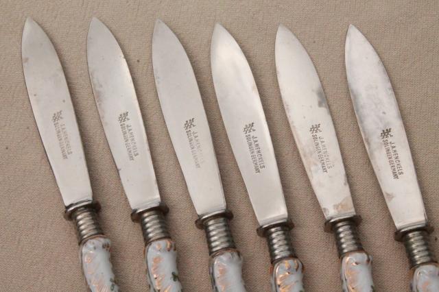 photo of vintage J A Henckels German fruit knives w/ flowered porcelain china handles #4