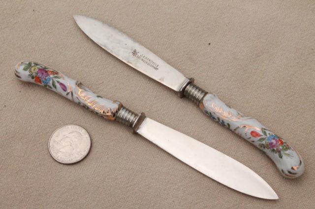 photo of vintage J A Henckels German fruit knives w/ flowered porcelain china handles #5