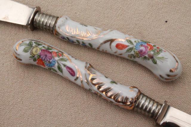 photo of vintage J A Henckels German fruit knives w/ flowered porcelain china handles #6