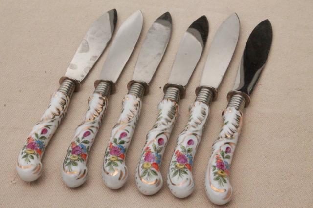 photo of vintage J A Henckels German fruit knives w/ flowered porcelain china handles #8