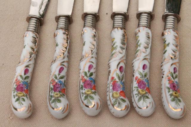 photo of vintage J A Henckels German fruit knives w/ flowered porcelain china handles #9