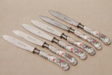 catalog photo of vintage J A Henckels German fruit knives w/ flowered porcelain china handles