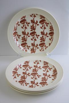 catalog photo of vintage J&G Meakin Climbing Gardens roses floral dinner plates, rust brown transferware on cream
