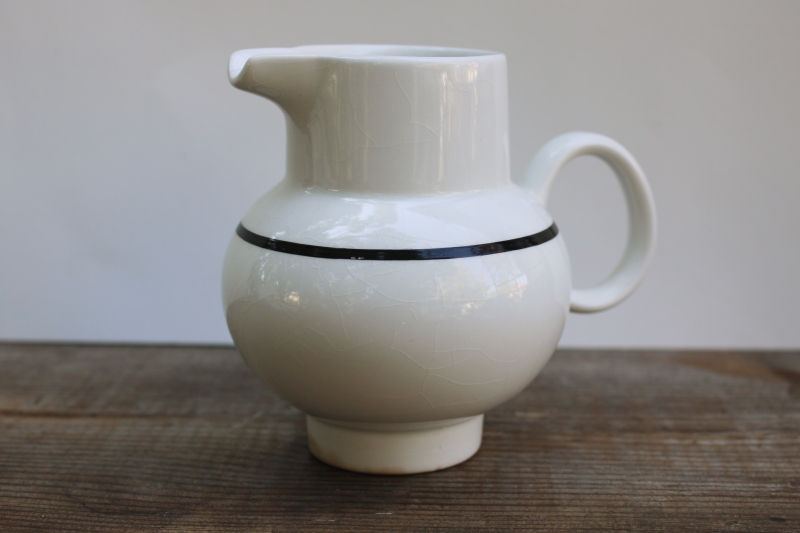 photo of vintage J & G Meakin cream pitcher, black band white china milk jug mod art deco shape #1