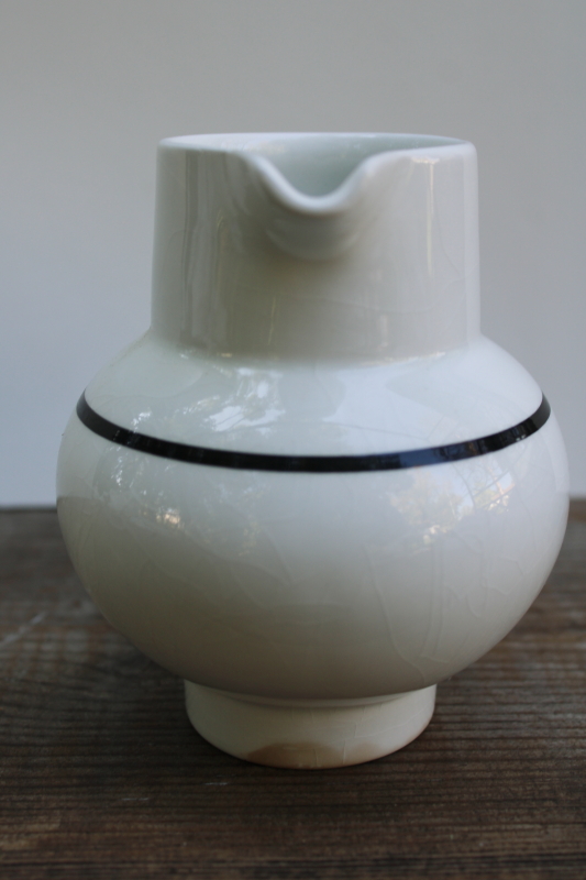 photo of vintage J & G Meakin cream pitcher, black band white china milk jug mod art deco shape  #2