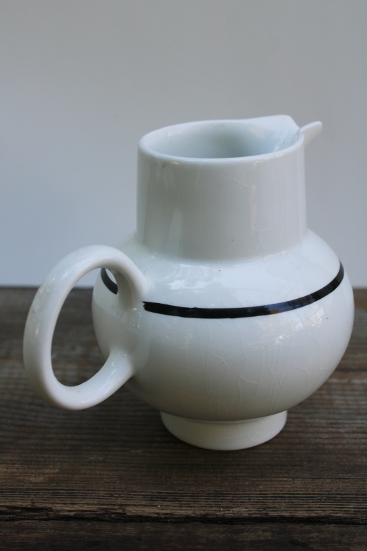 photo of vintage J & G Meakin cream pitcher, black band white china milk jug mod art deco shape  #3