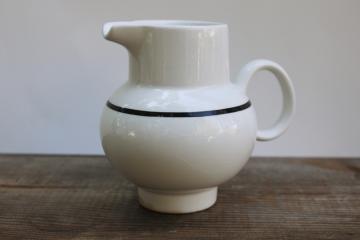 catalog photo of vintage J & G Meakin cream pitcher, black band white china milk jug mod art deco shape 