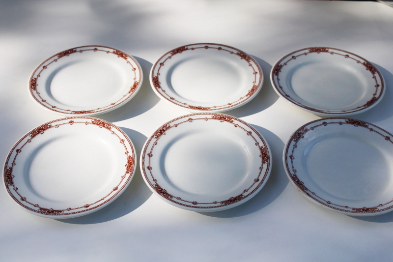 photo of vintage Jackson china restaurant ironstone brown transferware, scroll and dot border plates #1